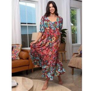 NATURAL LIFE Collette Tiered
Maxi Dress Multi Color Floral Boho
Fall Size Medium
